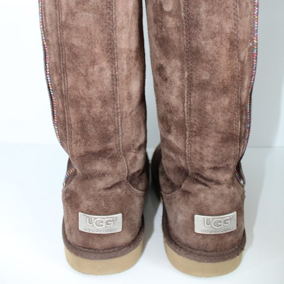 UGG Boots Big Kids Tall Brown Hayden Sheepskin Lining Rainbow Zipper ~5~ 5654 - Picture 10 of 15